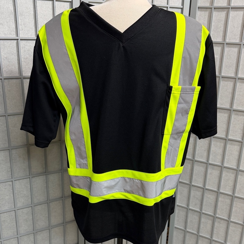 High-Visibility Black Short Sleeve Safety Shirt with Reflective Stripes